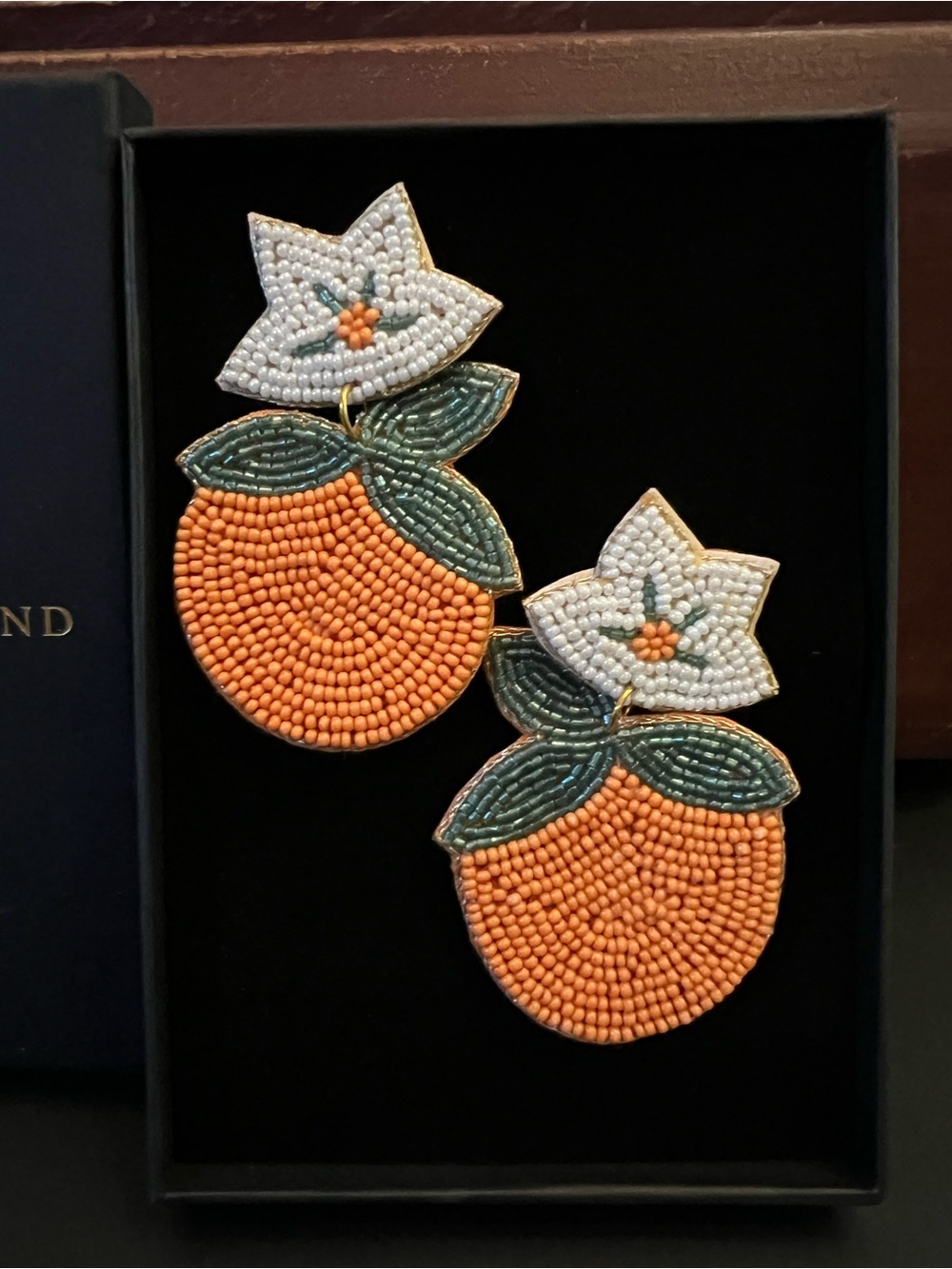Beaded Orange Blossom Drop Earrings - Orange, Green & White